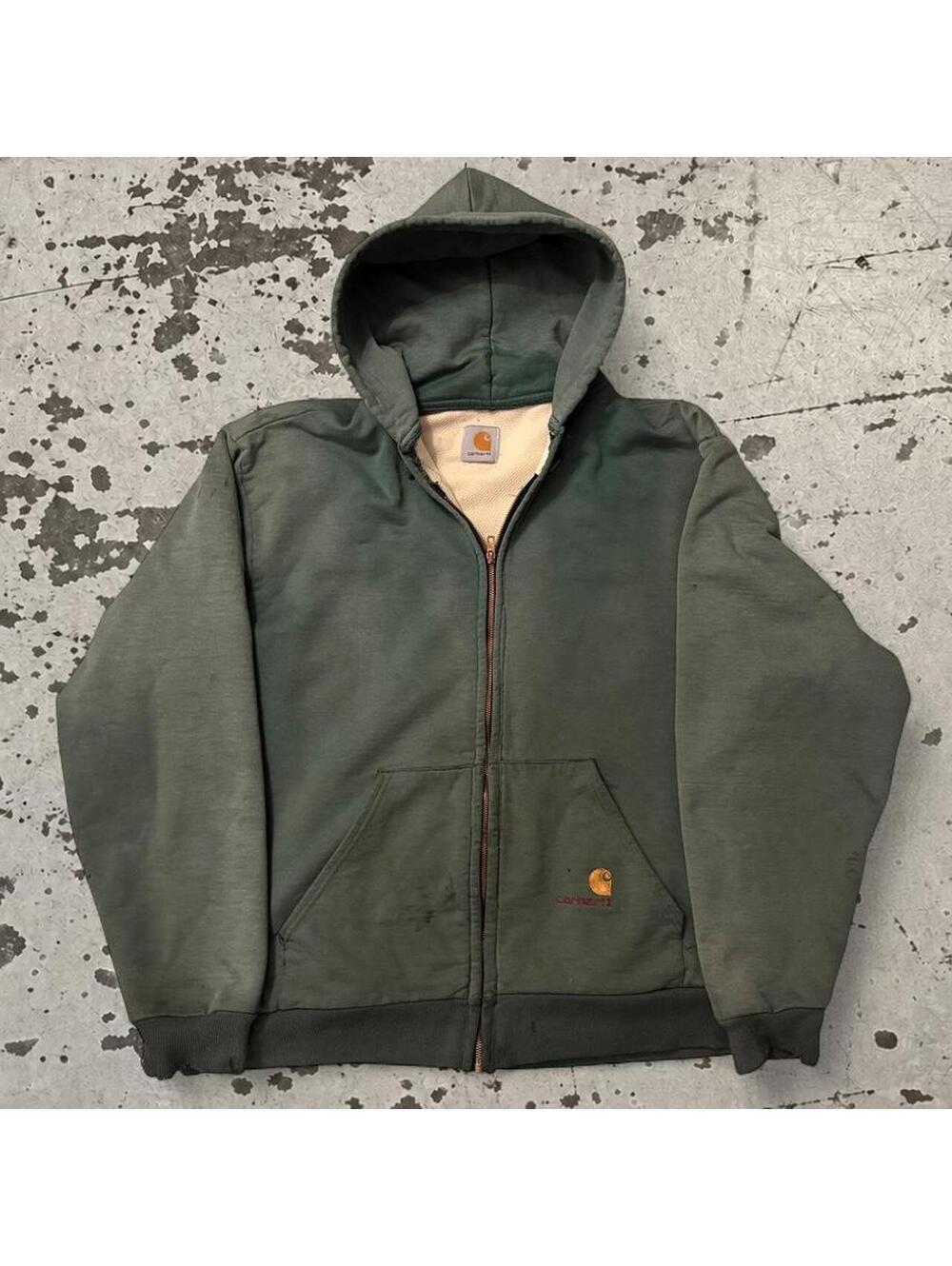 vintage 1990s thermal lined rare perfectly faded carhartt hoodie